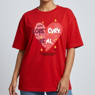 Drop shoulder T-shirt for Women (Red)